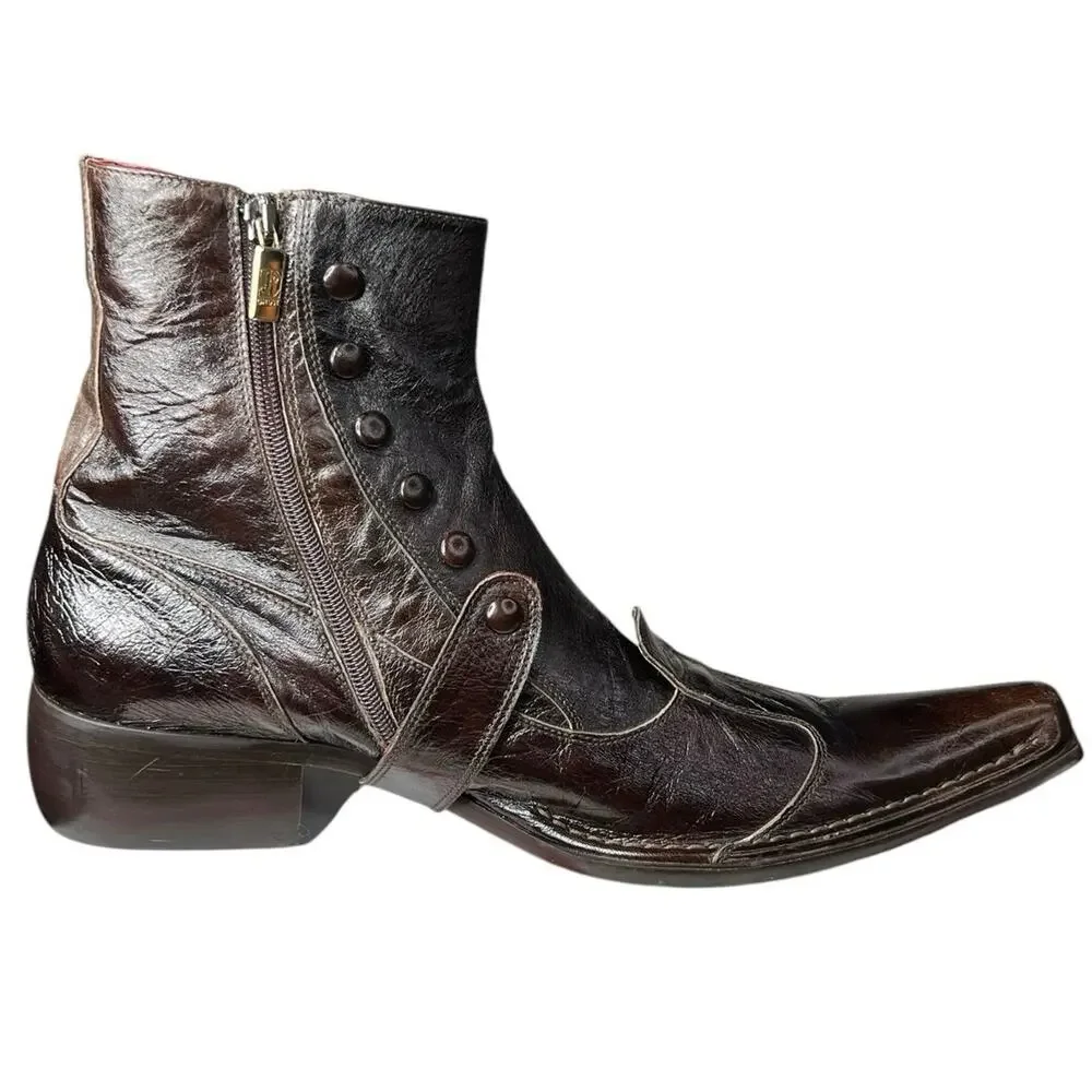 Jo Ghost Men’s Brown Leather Handmade Italian Boots Size 44 US 11